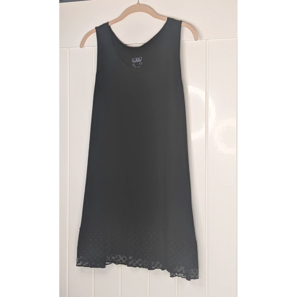 LOGO Layers by Lori Goldstein Knit Tunic Top - Black Checkered Lace Hem, Large